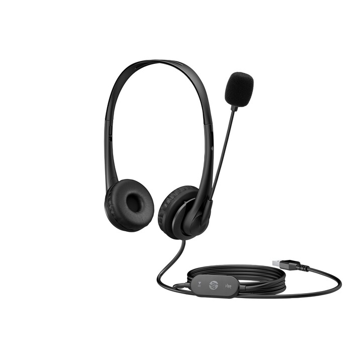 Casque HP G2 avec microphone, USB, noir
