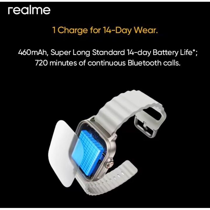 Realme Watch 5, 1,97 600 NIT AMOLED, GPS GNSS, 460MAH, Batteria da 14 giorni, 300+ supporti di temi, nero