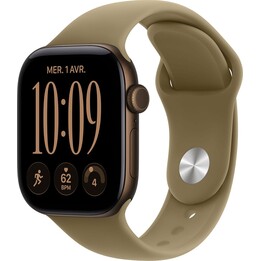 Apple Watch Series 12 GPS 42 mm, Aluminiumgehäuse in Dunkelbronze, Sportarmband in Olivgrün, Größe M/L