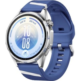 Montre Huawei Watch GT 7, boîtier argenté de 46 mm avec bracelet bleu