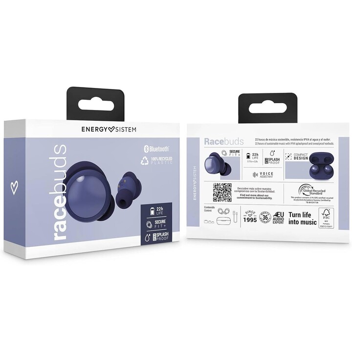 Energy Sistem Auriculares in-ear + micrófono racebuds tws bluetooth indigo