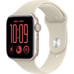 Apple Watch SE3 2026 GPS 44mm carcasa de aluminio Starlight y correa deportiva color arena M/L