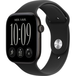 Apple Watch Série 12 com GPS e rede móvel, 46 mm, caixa em alumínio preta, bracelete desportiva preta, tamanho M/L