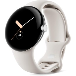 Google Pixel Watch LTE 41 mm, prateado polido e bracelete desportiva na cor «Chalk» - Ligeiros sinais de uso