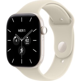 Apple Watch Series 12 GPS Cellular 46 mm, boîtier en céramique couleur perle, bracelet Sport blanc, couleur sable, taille S/M