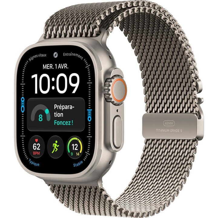 Apple Watch Ultra 4 GPS Cellular 49 mm, Gehäuse aus naturfarbenem Titan, Milanese Loop aus naturfarbenem Titan, Größe S