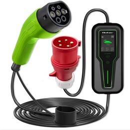 Carregador de carro EV móvel Qoltec ajustável 2 em 1 tipo 2 | 7 kW | CEE 3 PIN | 230V | LCD | Portátil | Caixa de embutir | 5m