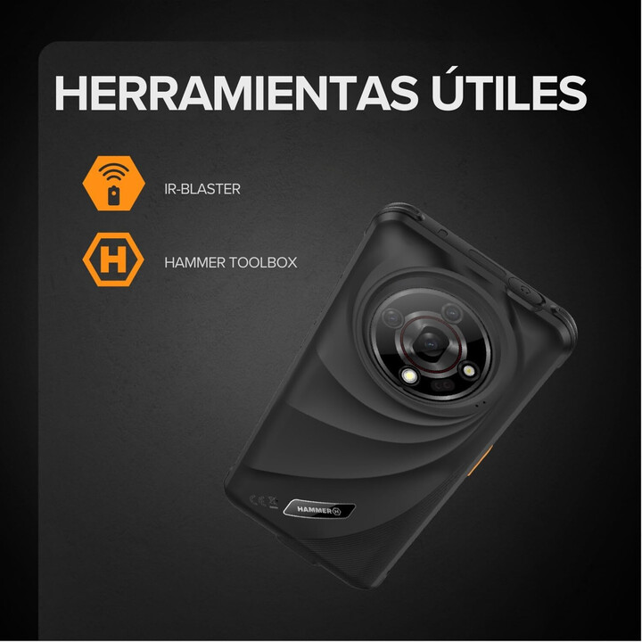 Smartphone rinforzato HAMMER Iron 6 - NFC · MediaTek Dimensity 6300 · 6,56 IPS · 6 GB · 128 GB · Android 14 · Nero