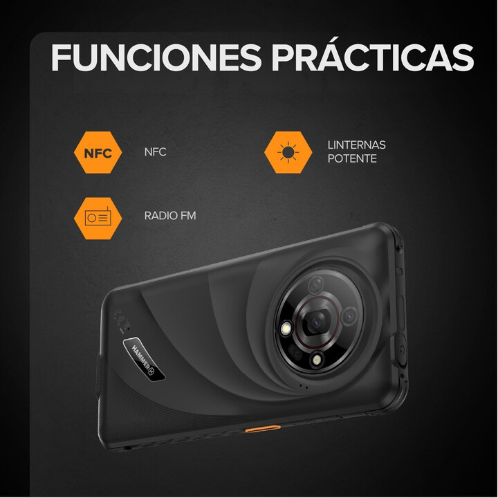 Smartphone rinforzato HAMMER Iron 6 - NFC · MediaTek Dimensity 6300 · 6,56 IPS · 6 GB · 128 GB · Android 14 · Nero