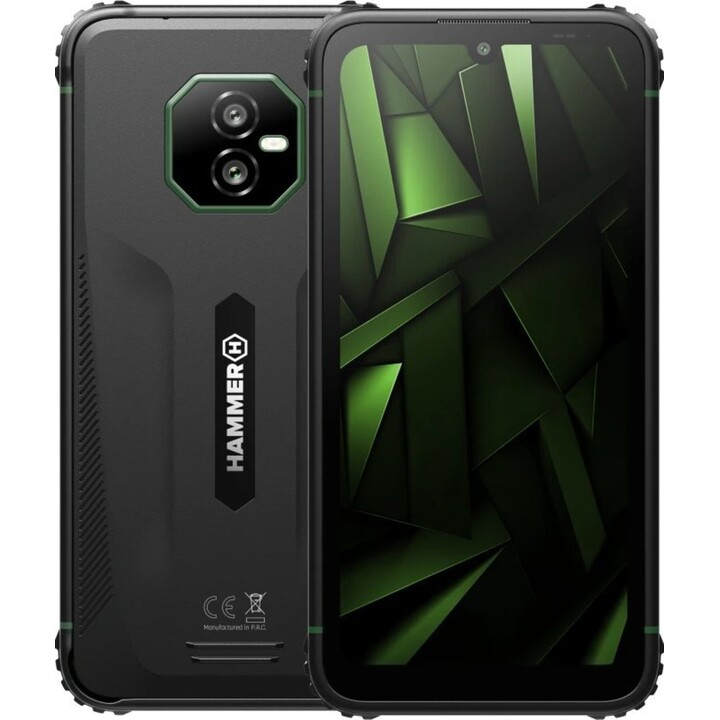 Smartphone resistente HAMMER Ranger - NFC · MediaTek Helio G9 · 6 HD+ · 6+8 GB · 128 GB · Android 15 · Preto/Verde