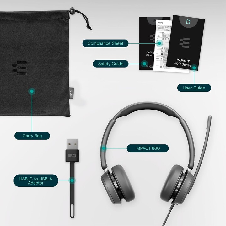 EPOS IMPACT 860 Stereo USB-C OpenOffice Headset inkl. USB-A Adapter