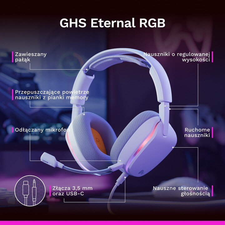 Glorious Gaming Glorious GHS Eternal RGB - Casque gaming stéréo pour PC, PS5, PS4 et Switch - Oreillettes ajustables uniques, mi