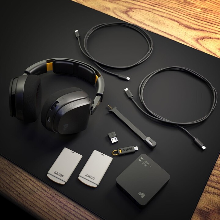 Glorious Gaming GHS Wireless InfinitePlay : casque de jeu sans fil à arceau, Bluetooth, avec socle de recharge, noir