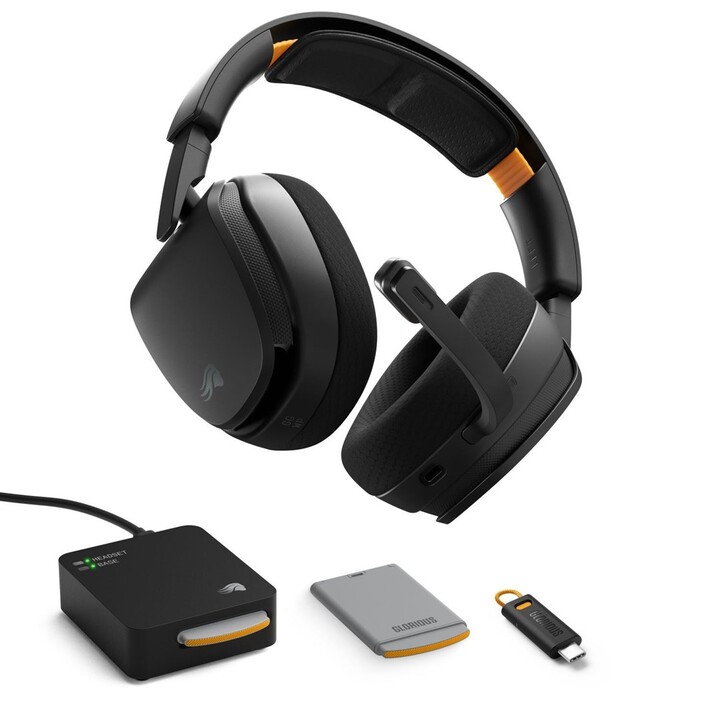 Glorious Gaming GHS Wireless InfinitePlay Cuffie da gioco wireless con archetto, Bluetooth e base di ricarica, nero