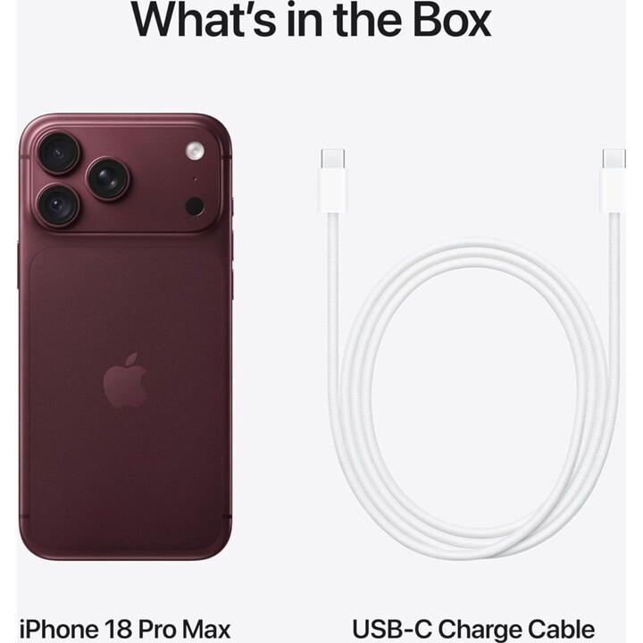 Telemóvel Apple iPhone 18 Pro Max de 2 TB, 5G, com Apple Intelligence, controlo da câmara, chip A20 Pro, cor Borgonha