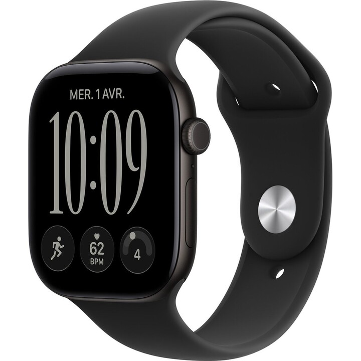 Apple Watch Series 12 (2026) aluminium noir 46 mm 5G, bracelet sport noir S/M