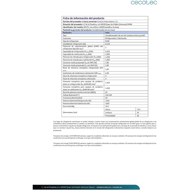 Cecotec ForceClima 7100, condizionatore portatile da 7000 BTU con telecomando, con una piccola scheggiatura estetica #ficha