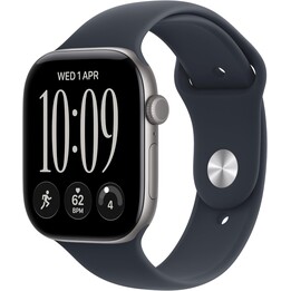 Apple Watch Series 12 GPS, 46 mm, Aluminiumgehäuse in Space Grau mit marineblauem Sportarmband (M/L)