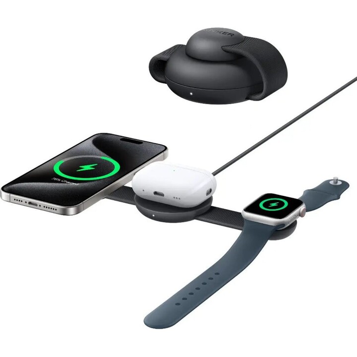 Anker MagGo 3-in-1 Kabellose Ladestation, Faltbare Ladeleiste, Schwarz