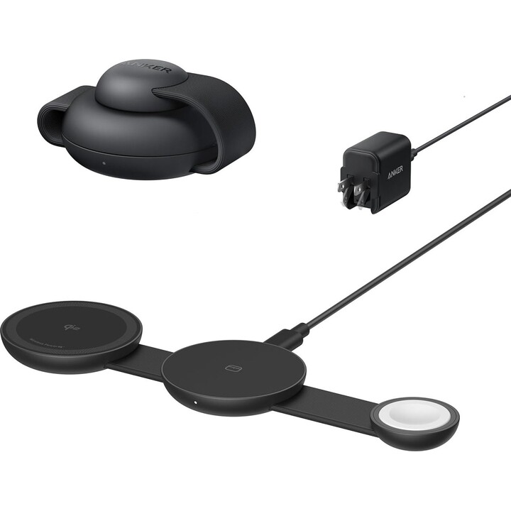 Station de charge sans fil 3-en-1 Anker MagGo, barre de charge pliable, noir
