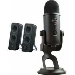 Conjunto de colunas e microfone para computador Logitech Z207 e Yeti USB Blackout 37882 980-001295 988-000229