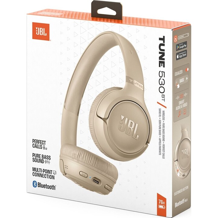 Cuffie wireless on-ear JBL Tune 530BT 28815, colore beige