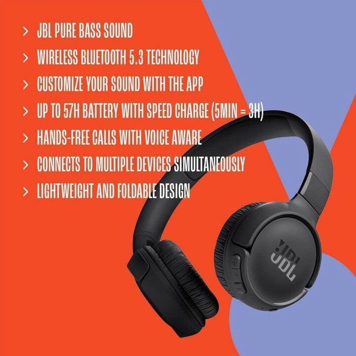 Auriculares inalámbricos supraaurales JBL Tune 520BT (jbltu520btbeu), color negro