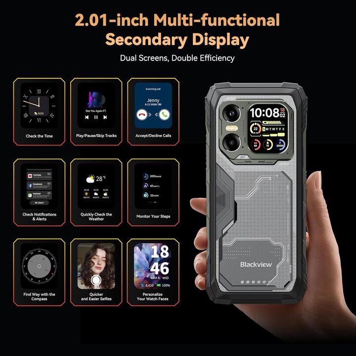 Blackview XPLORE 1 5G, 120 Hz, 55 W, double SIM, 12 Go 256 Go, orange