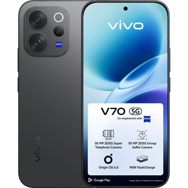 Vivo V70 5G, 8 Go 256 Go, 6,59 AMOLED, 6 500 mAh, noir