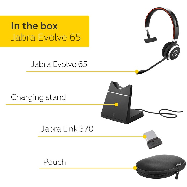 Jabra Evolve 65 Mono USB/BT com Carregador Preto