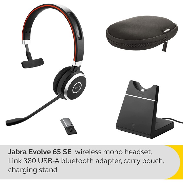 Jabra Evolve 65 SE UC Mono Headset On-Ear (Bluetooth, Dongle, kabellos, USB, Ladestation)