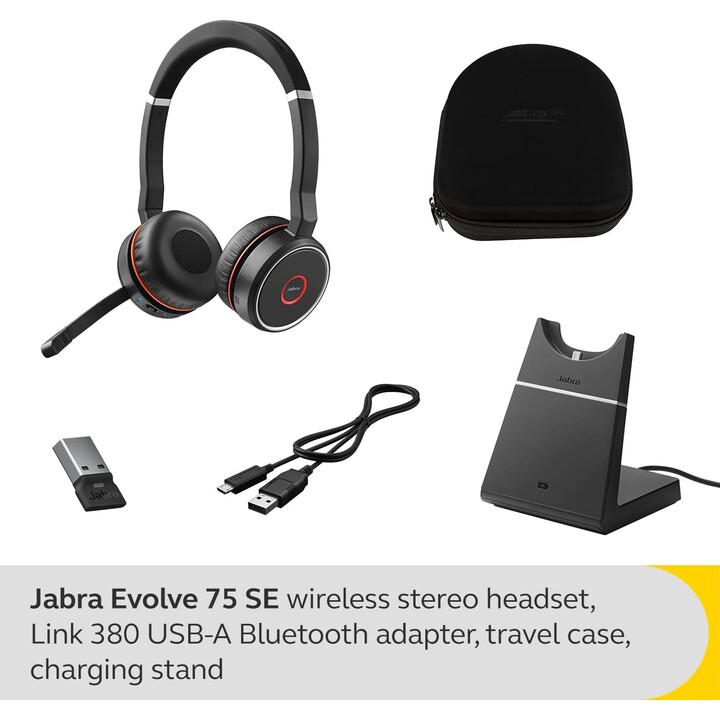 Jabra Evolve 75 SE UC Stereo Headset On-Ear (Bluetooth, kabellos, NFC, USB, Ladestation)