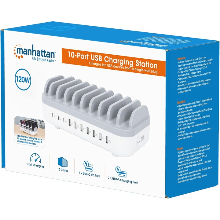 Manhattan 180856 Organiseur de station de chargement Support de bureau Plastique Blanc