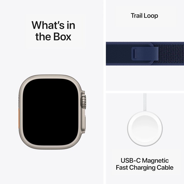 Apple Watch Ultra 2 GPS Cellular 49mm Natural Titanium Case with Loop Trail Blue Strap Size S/M