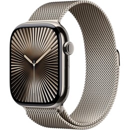 Apple Watch Series 10 GPS Cellular 46 mm Gehäuse aus natürlichem Titan mit natürlicher Milanese-Schlaufe – Größe M/L