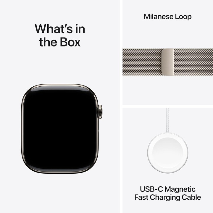 Apple Watch Series 10 GPS Cellular 46 mm Gehäuse aus natürlichem Titan mit natürlicher Milanese-Schlaufe – Größe M/L