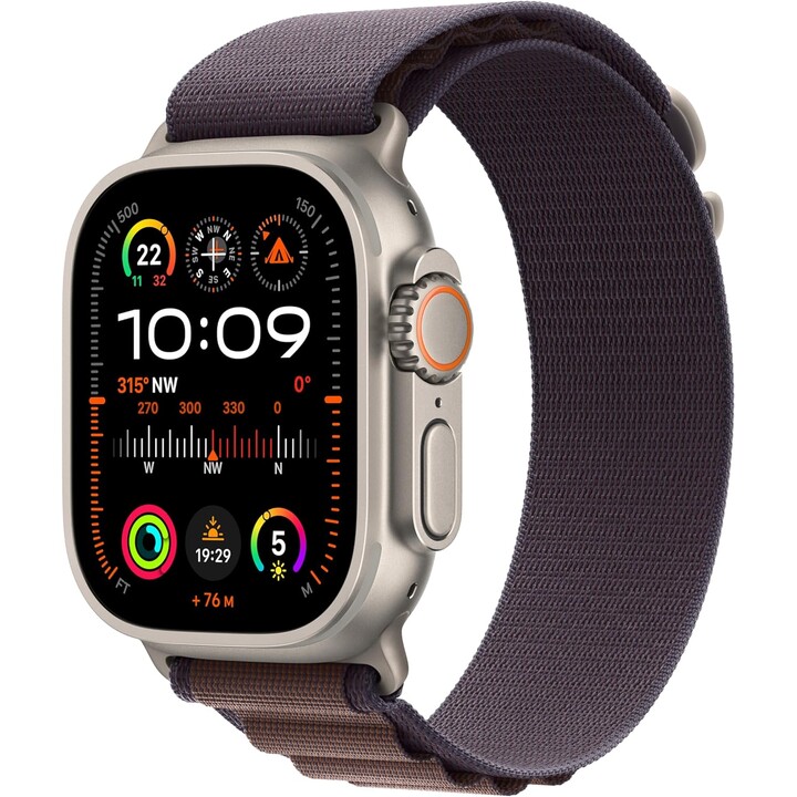 Apple Watch Ultra 2 49 mm LTE, boîtier en titane / bracelet Alpine Loop indigo L, réf. A2986 - MREW3FD/A