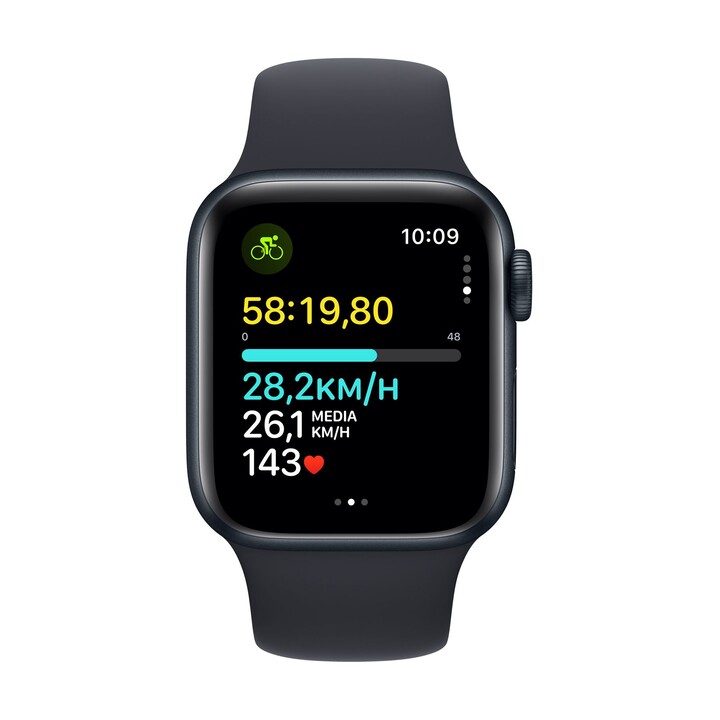 Apple Watch SE (2ª gen.) 2023 GPS + Cellular 40 mm in alluminio con cinturino sportivo nero (Midnight) - Taglia S/M