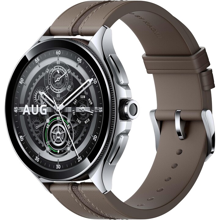 Montre connectée Xiaomi Watch 2 Pro LTE en acier argenté avec bracelet en cuir marron, reconditionnée - Très bon état