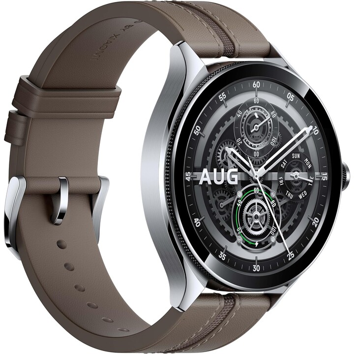 Montre connectée Xiaomi Watch 2 Pro LTE en acier argenté avec bracelet en cuir marron, reconditionnée - Très bon état