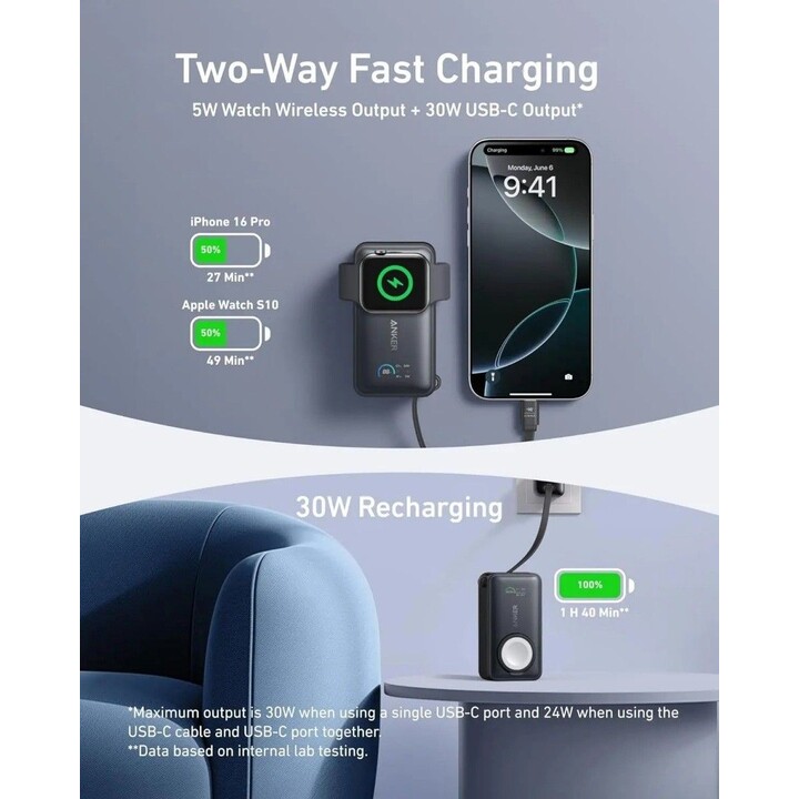 MagGo 10,000 mAh Apple Watch Power Bank, Black