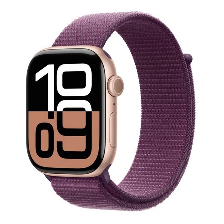Apple Watch Series 10 GPS 46 mm, cassa in alluminio color oro rosa con cinturino Sport Loop color prugna, ricondizionato