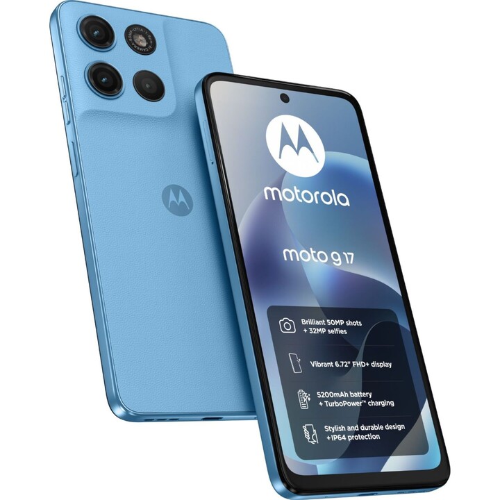 Smartphone Motorola Moto G17, 8GB 256GB, Pantalla 6.72 Full HD+, 5200 mAh, Azul Alaska