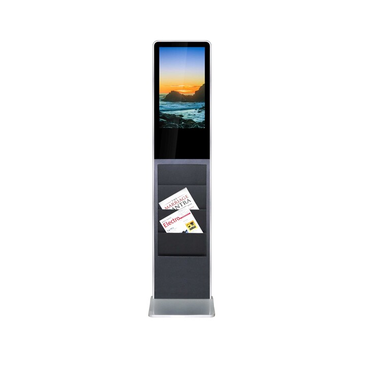 Allnet Standdisplay 21 Zoll 10Point-Touch avec porte-prospectus PoE, Android, couleur noir