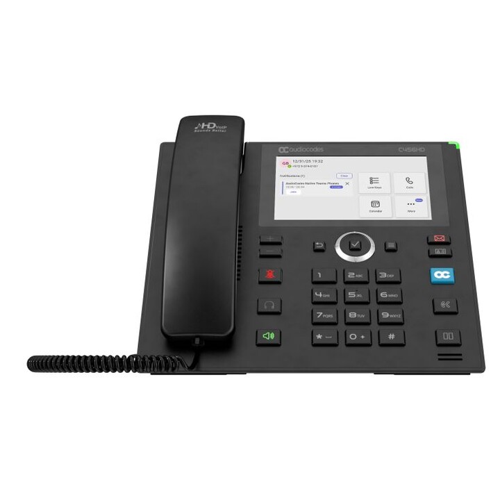 Telefone IP AudioCodes Teams C456HD com PoE e GbE, na cor preta, com Bluetooth integrado e Wi-Fi 6 de banda dupla