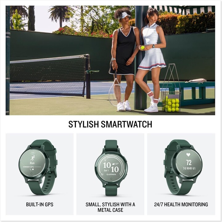 Garmin Lily 2 Active Smartwatch, Small and Sleek, Built-in GPS, Hidden Display, Patterned Lens, Up to 9 Days, Green