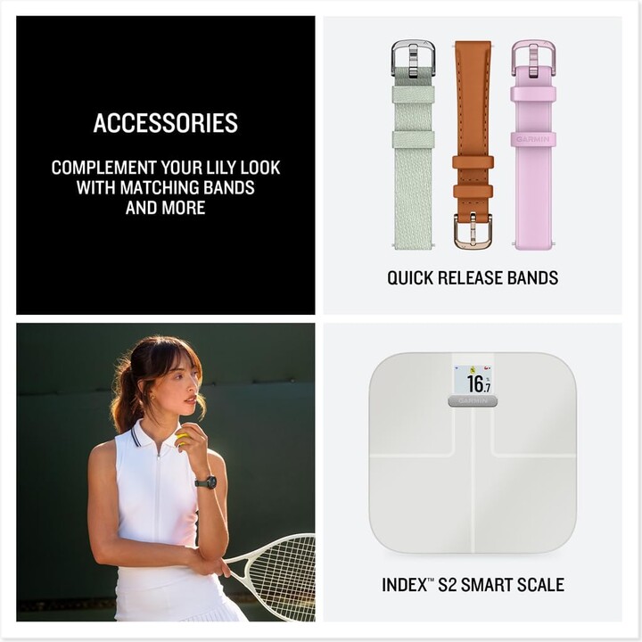 Garmin Lily 2 Active Smartwatch, kleine und schlanke, eingebaute GPS, verstecktes Display, gemustertes Objektiv, bis zu 9 Tage, 