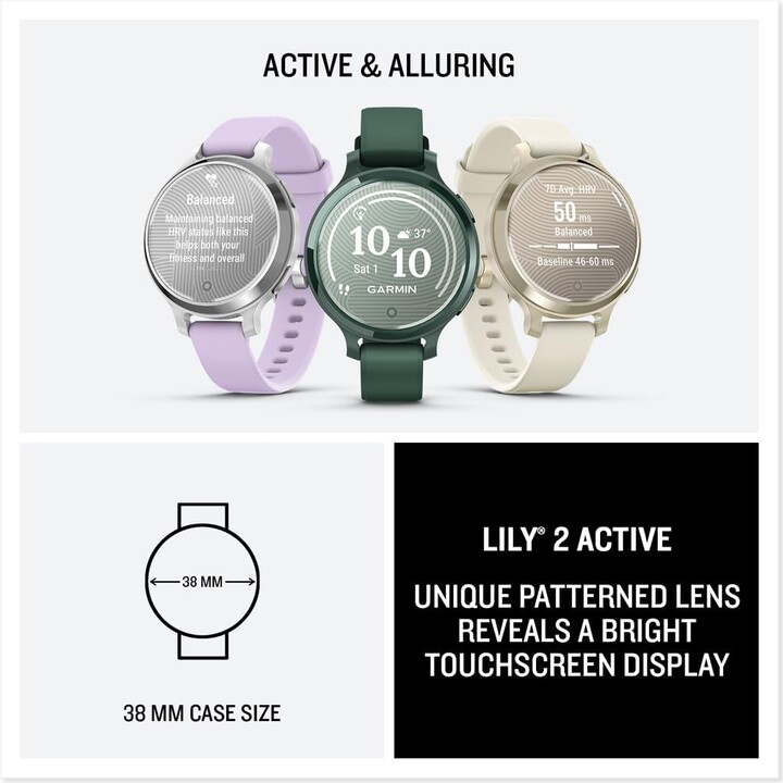 Garmin Lily 2 Smartwatch actif, petit et élégant, GPS intégré, affichage caché, objectif à motifs, jusqu'à 9 jours, vert