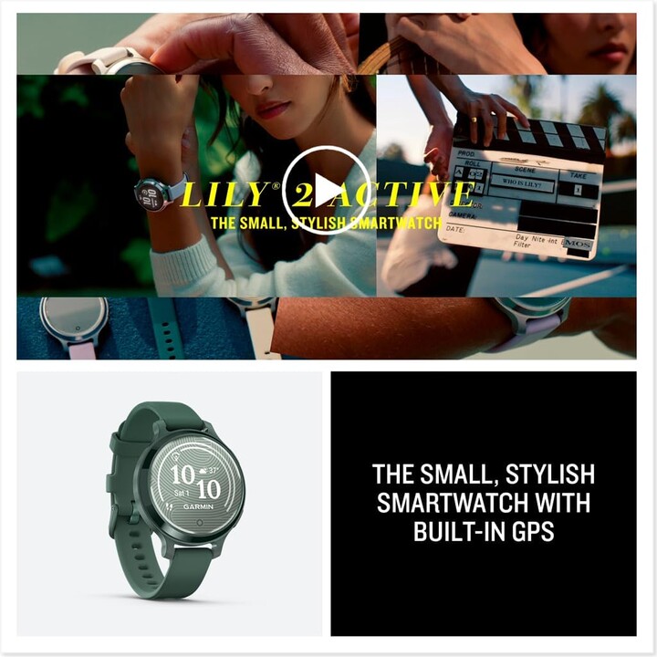 Garmin Lily 2 Smartwatch activo, GPS pequeño y elegante, incorporado, pantalla oculta, lente estampada, hasta 9 días, verde