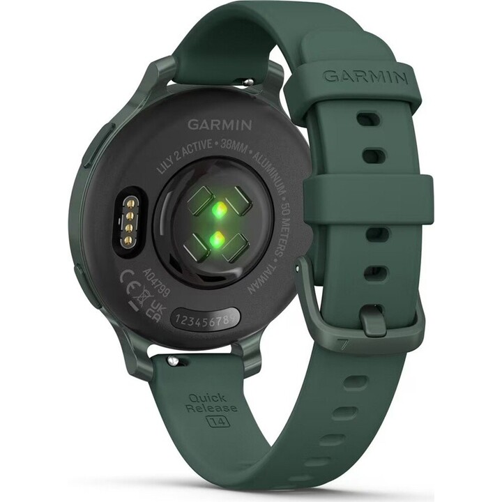 Garmin Lily 2 Smartwatch activo, GPS pequeño y elegante, incorporado, pantalla oculta, lente estampada, hasta 9 días, verde